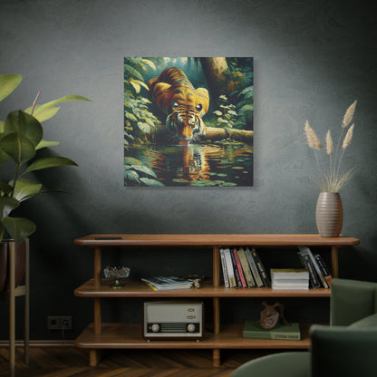Tiger at Pond Impressionist Canvas Art Print