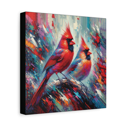 Early Winter Cardinal Pair Expressionist Canvas Wall Art