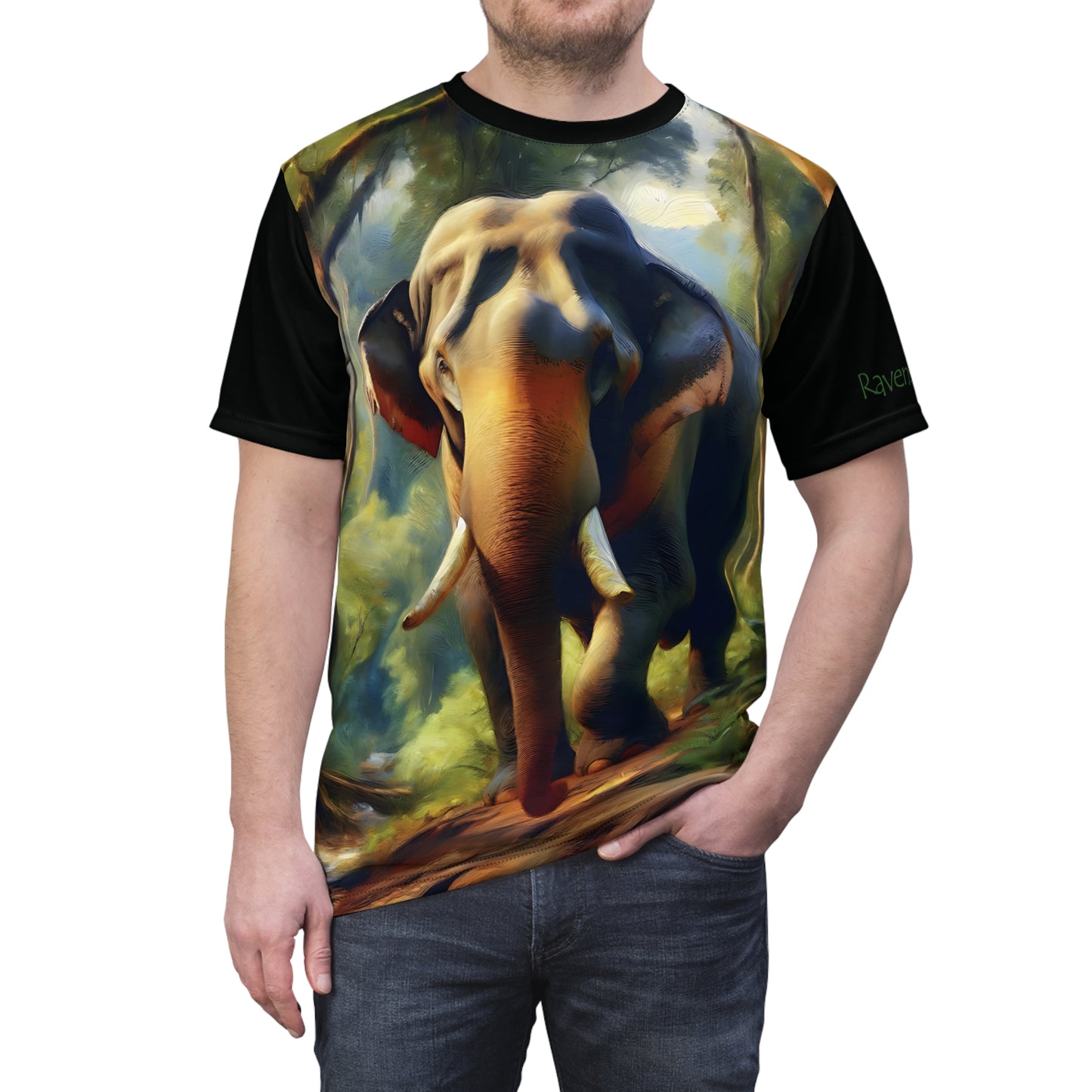 Asiatic Bull Elephant Vibrant Art Tee | Colorful Unisex Cut & Sew T-Shirt, Wildlife Apparel, Unique Graphic Tee, Birthday Gift