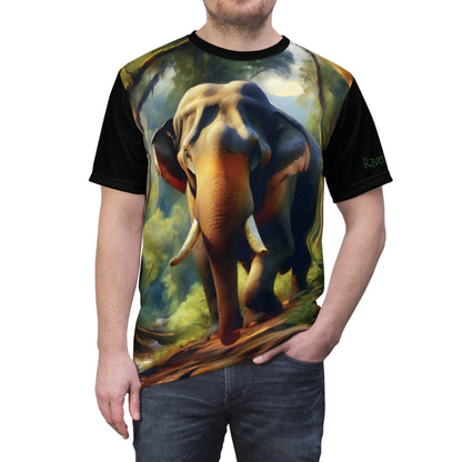 Asiatic Bull Elephant Vibrant Art Tee | Colorful Unisex Cut & Sew T-Shirt, Wildlife Apparel, Unique Graphic Tee, Birthday Gift