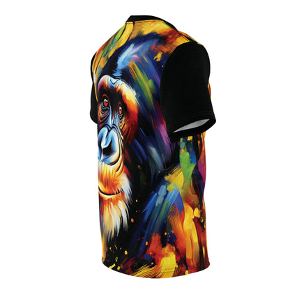 Curious Bonobo Vibrant Art Tee | Colorful Unisex Cut & Sew T-Shirt, Wildlife Apparel, Unique Graphic Tee, Birthday Gift