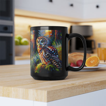 Barred Owl - Black Mugs (11oz, 15oz)