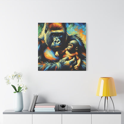 Gorilla Holding Baby Expressionist Canvas Art Print
