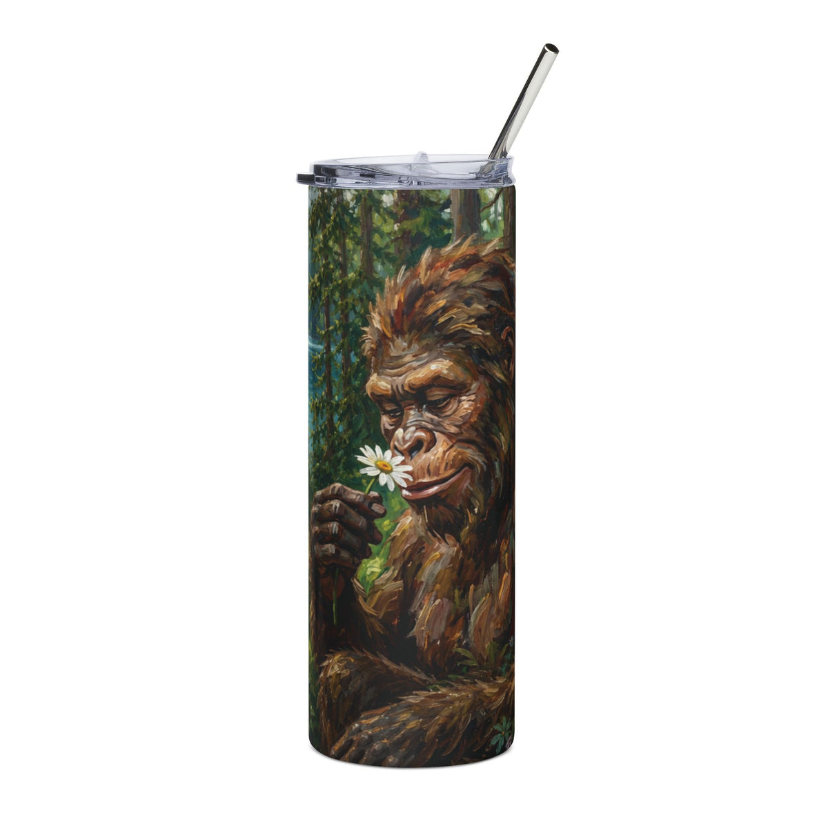 20oz Tumbler — Bigfoot Forest Scene Stainless Steel Travel Cup