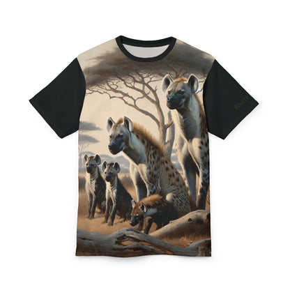 Hyena Family Art Tee | Unisex Cut & Sew T-Shirt, Wildlife Apparel, Unique Graphic Tee, Birthday Gift