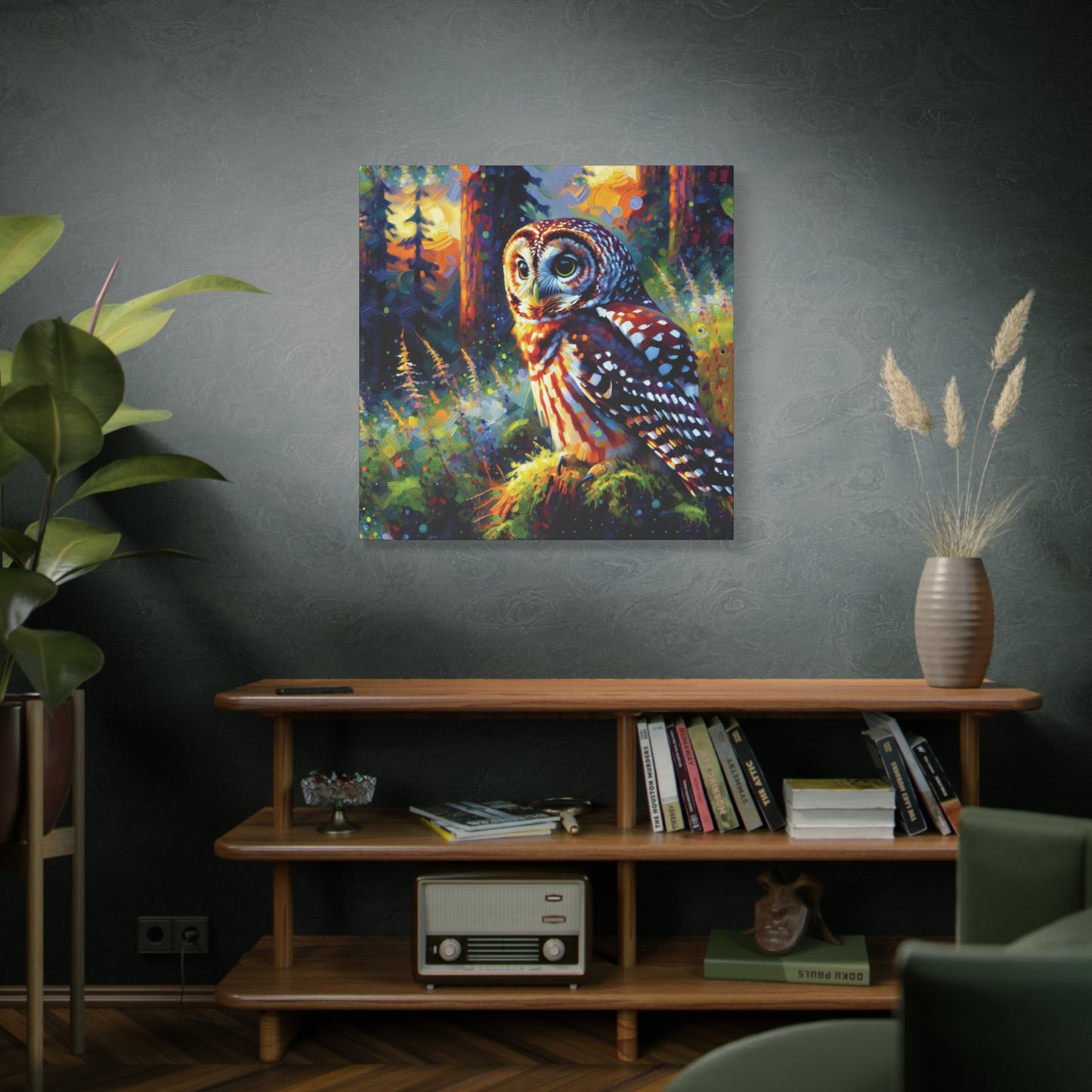 Barred Owl at Sunset Impressionist Canvas Art Print
