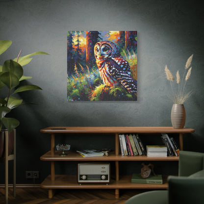 Barred Owl at Sunset Impressionist Canvas Art Print