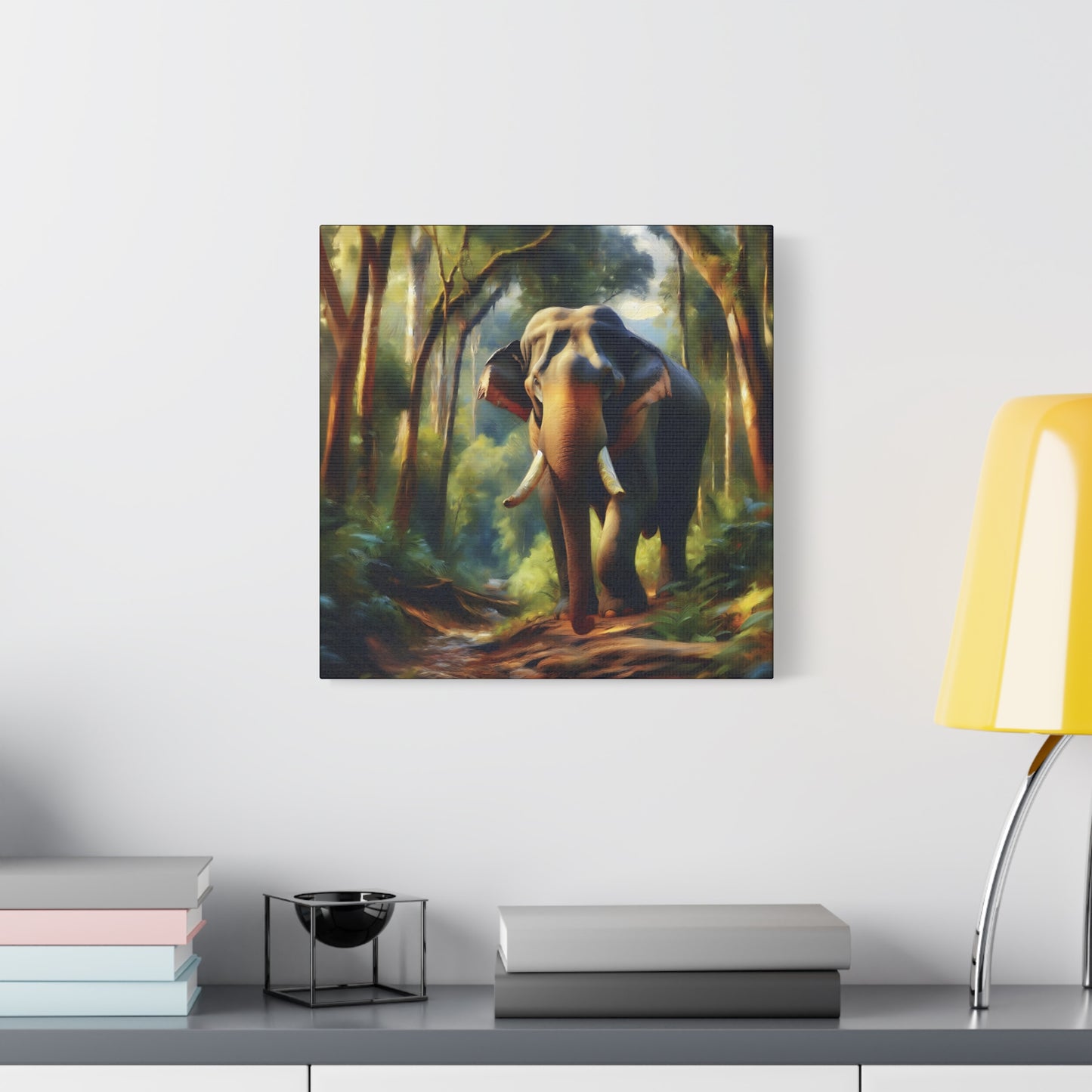 Asiatic Elephant Bull on Forest Trail - Post-Impressionist Style Canvas Wall Art