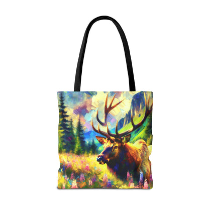 Bull Elk in Mountain Meadow - Tote Bag