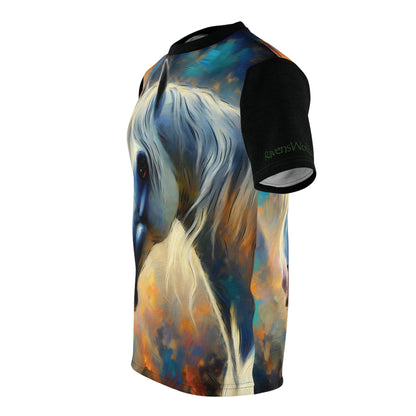 Andalusian Horse Portrait Vibrant Art Tee | Colorful Unisex Cut & Sew T-Shirt, Wildlife Apparel, Unique Graphic Tee, Birthday Gift