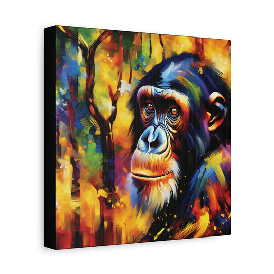 Colorful painting of a monkey's face with a vibrant background