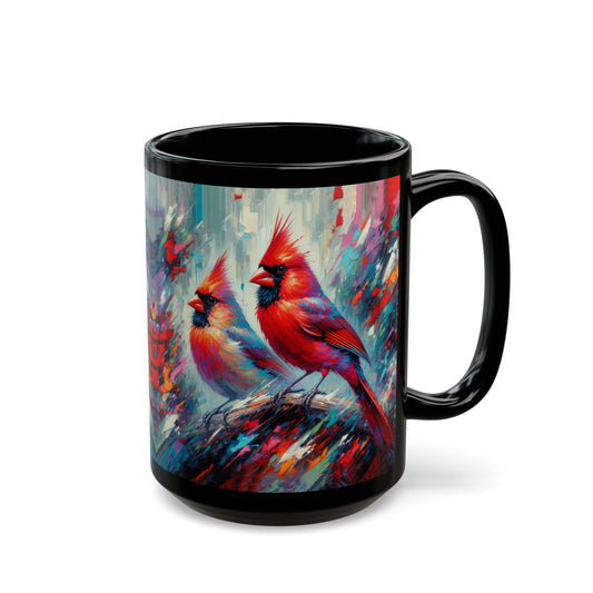 Early Winter Cardinal Pair - Black Mugs (11oz, 15oz)