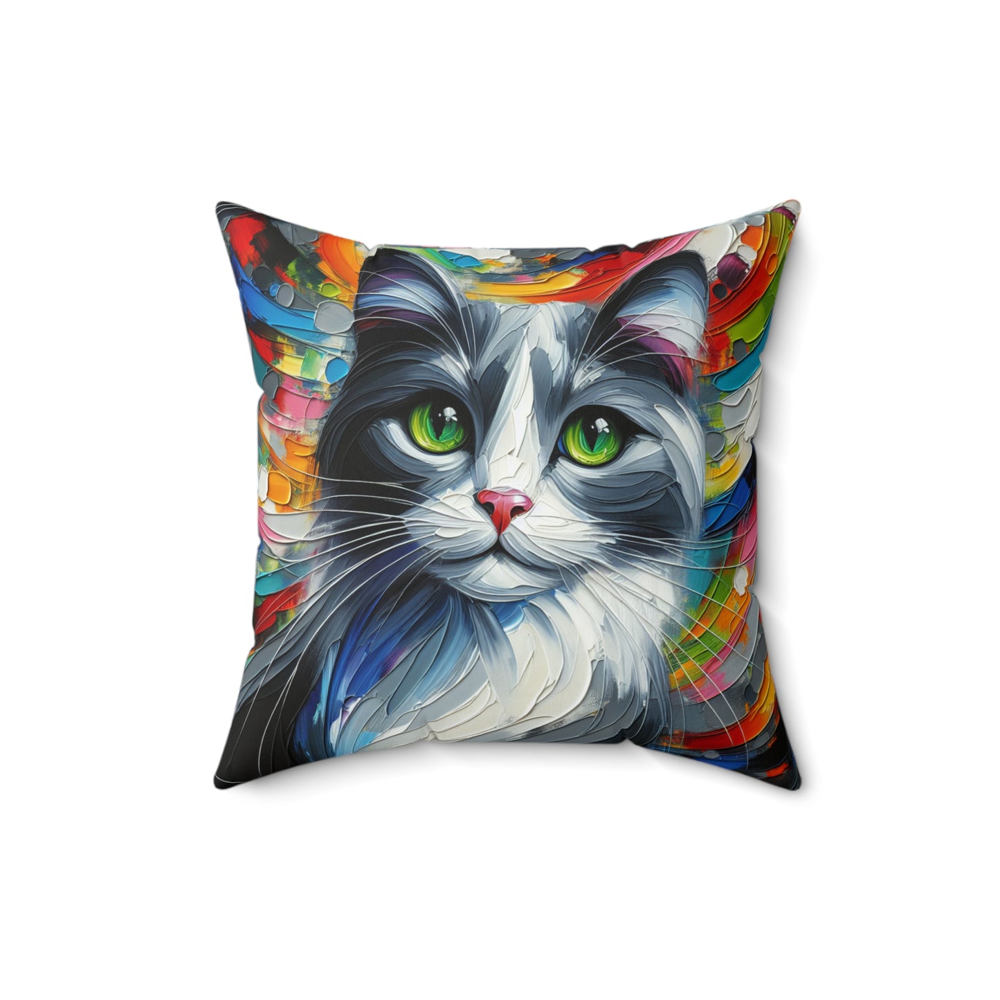 Grey and White Cat - Square Throw Pillows