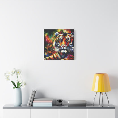 Tiger Portrait in Bright Colors Expressionist Canvas Art Print