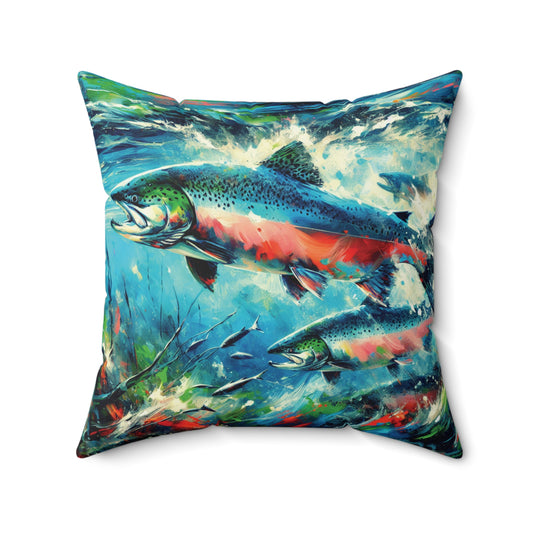 Salmon Returning - Square Pillow