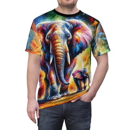 Celebrate Elephants! Vibrant Art Tee | Colorful Unisex Cut & Sew T-Shirt, Wildlife Apparel, Unique Graphic Tee, Birthday Gift