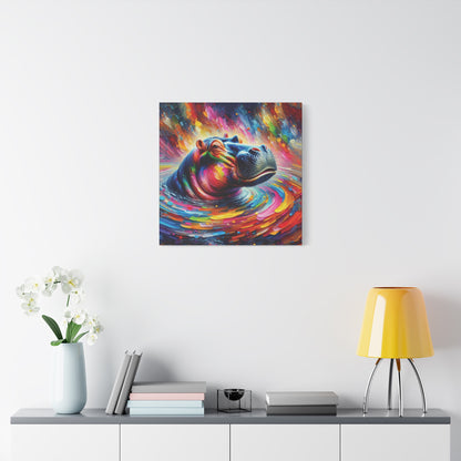Hippo Jacuzzi Expressionist Canvas Art Print