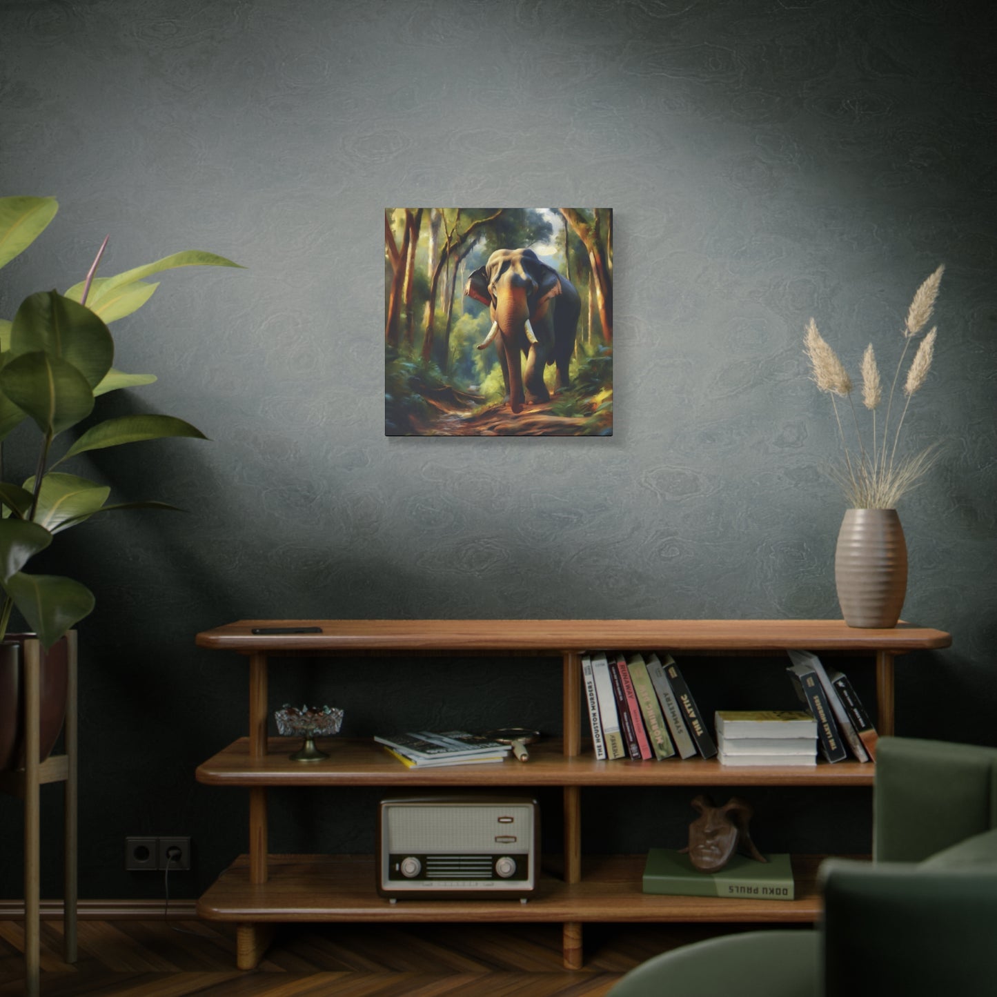 Asiatic Elephant Bull on Forest Trail - Post-Impressionist Style Canvas Wall Art