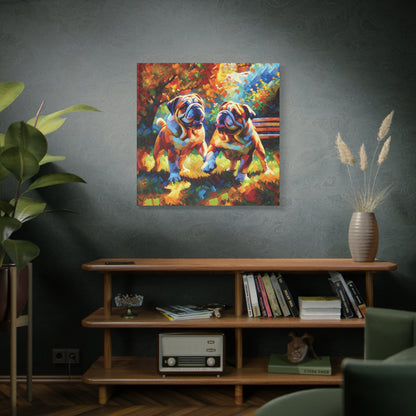 Playful Bulldogs Expressionist Canvas Art Print