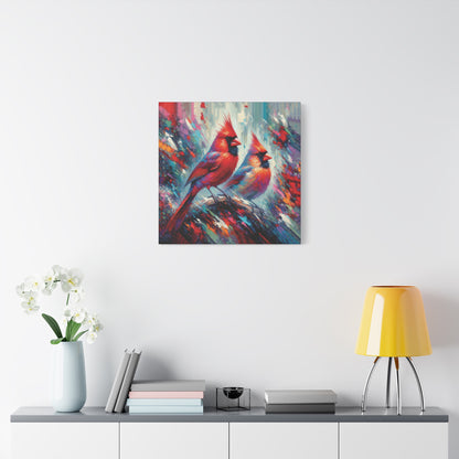 Early Winter Cardinal Pair Expressionist Canvas Wall Art
