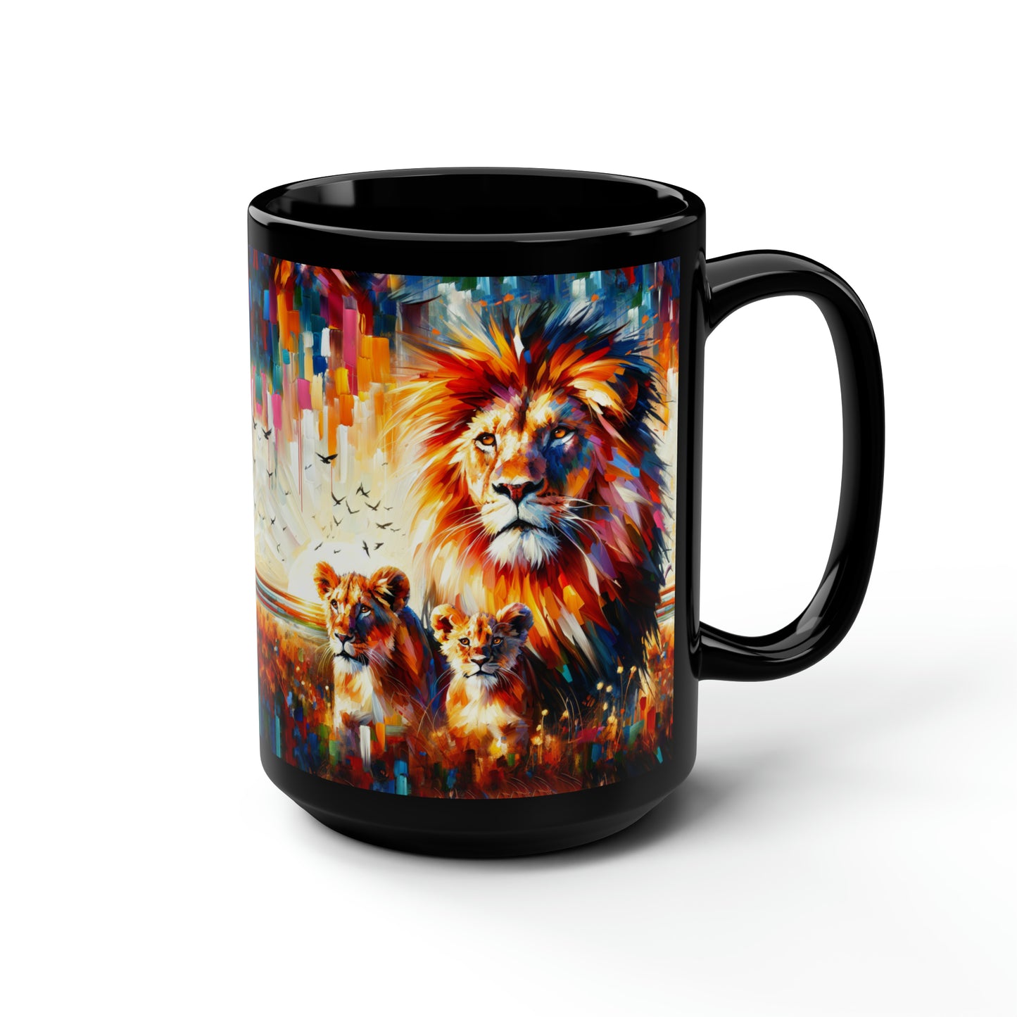 Lion Family - Black Mug, 15oz