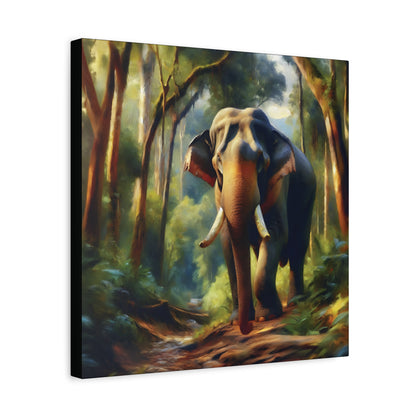 Asiatic Elephant Bull on Forest Trail - Post-Impressionist Style Canvas Wall Art