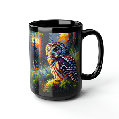 Barred Owl - Black Mugs (11oz, 15oz)