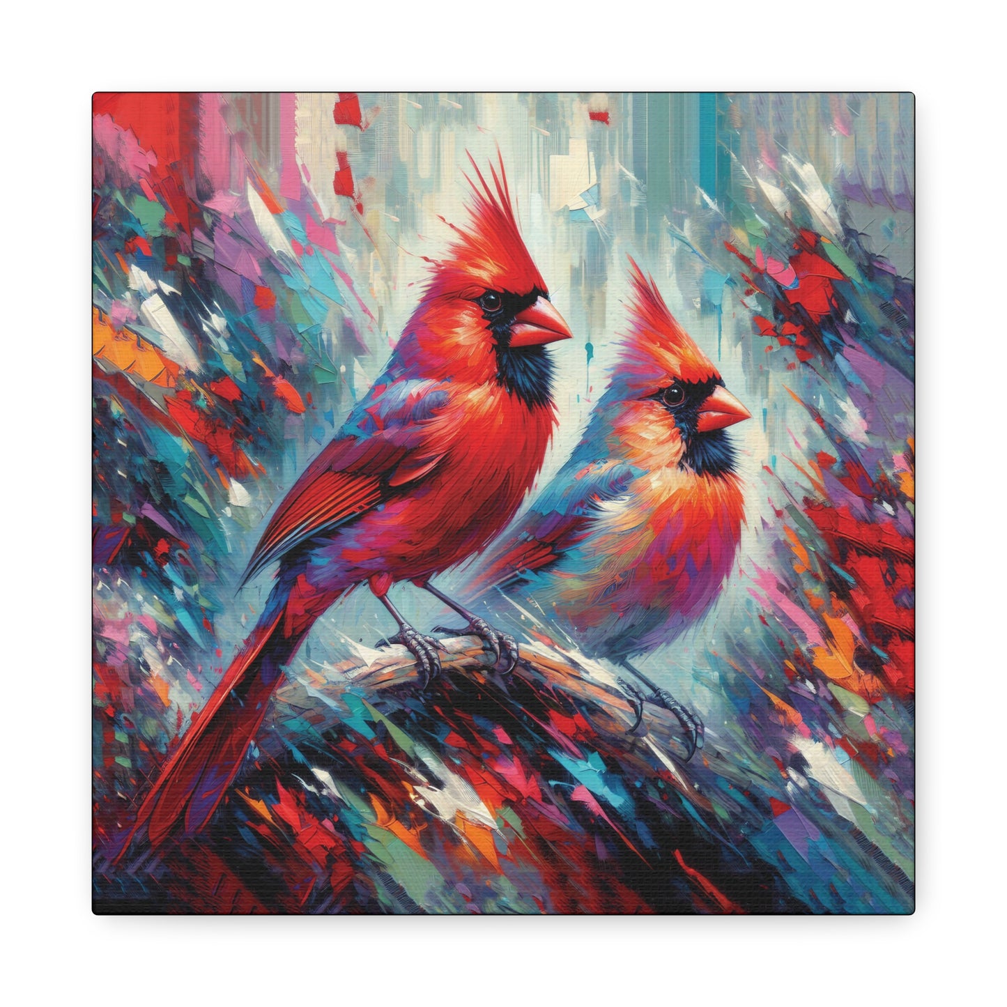 Early Winter Cardinal Pair Expressionist Canvas Wall Art