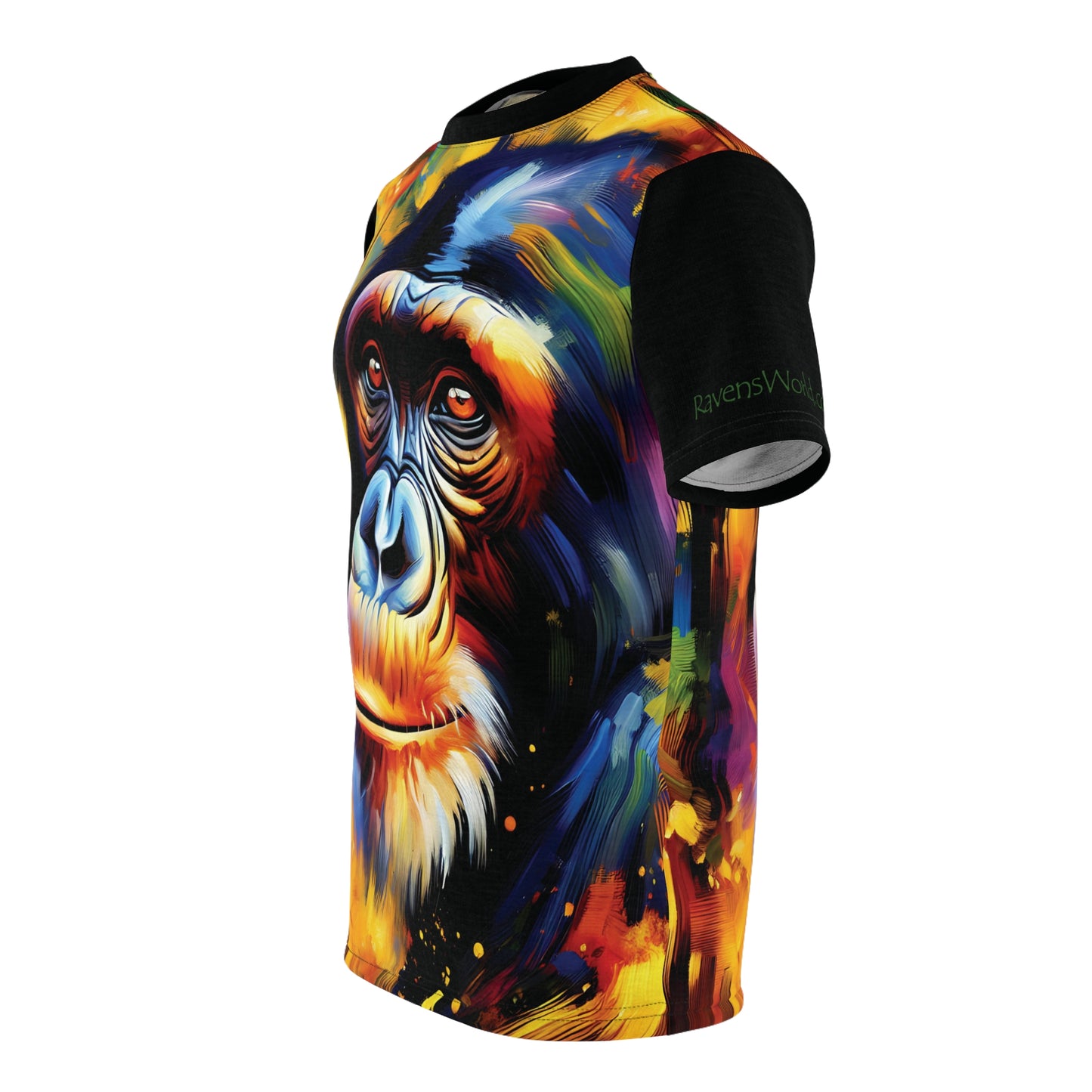 Curious Bonobo Vibrant Art Tee | Colorful Unisex Cut & Sew T-Shirt, Wildlife Apparel, Unique Graphic Tee, Birthday Gift