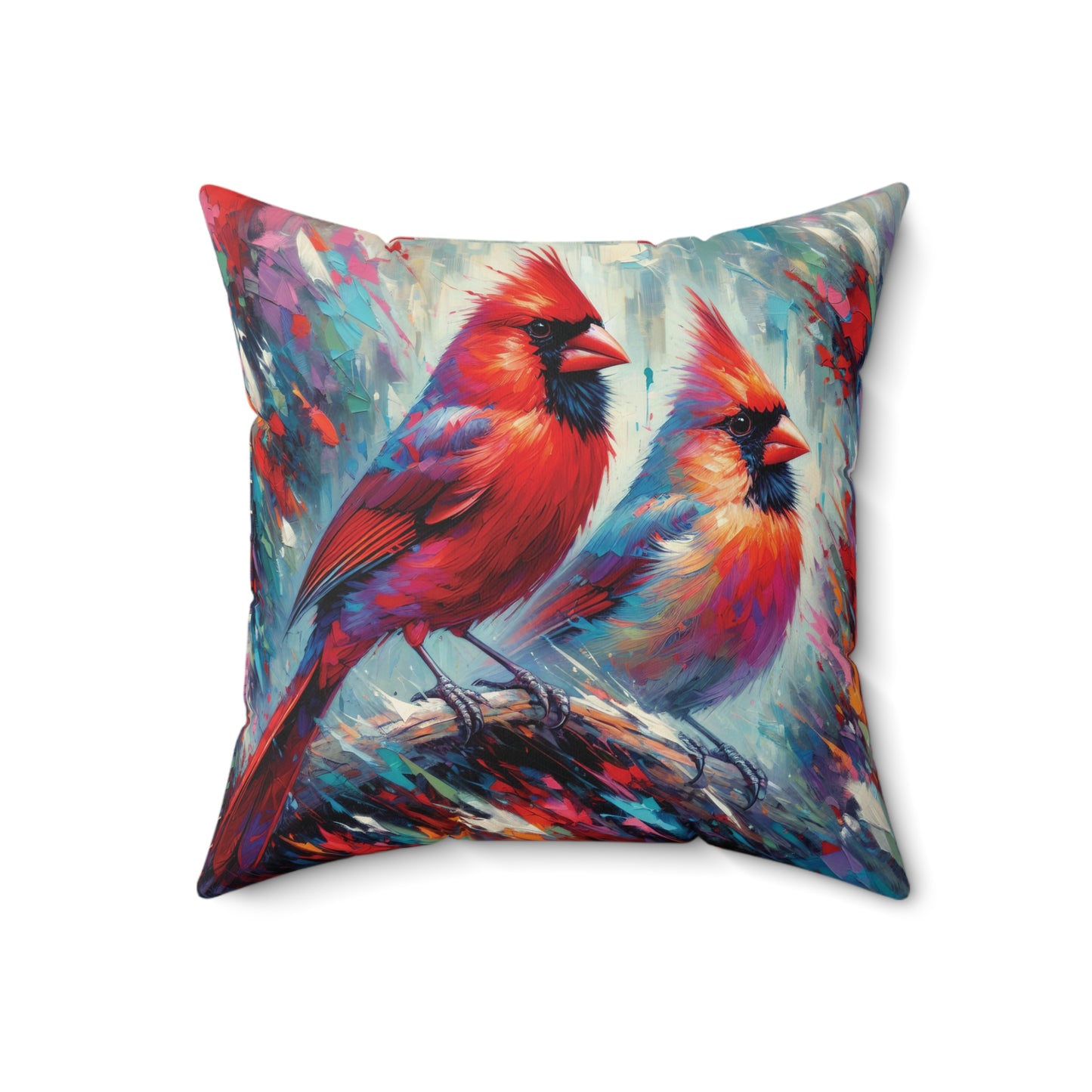 Early Winter Cardinal Pair - Square Pillow