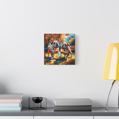 Playful Bulldogs Expressionist Canvas Art Print