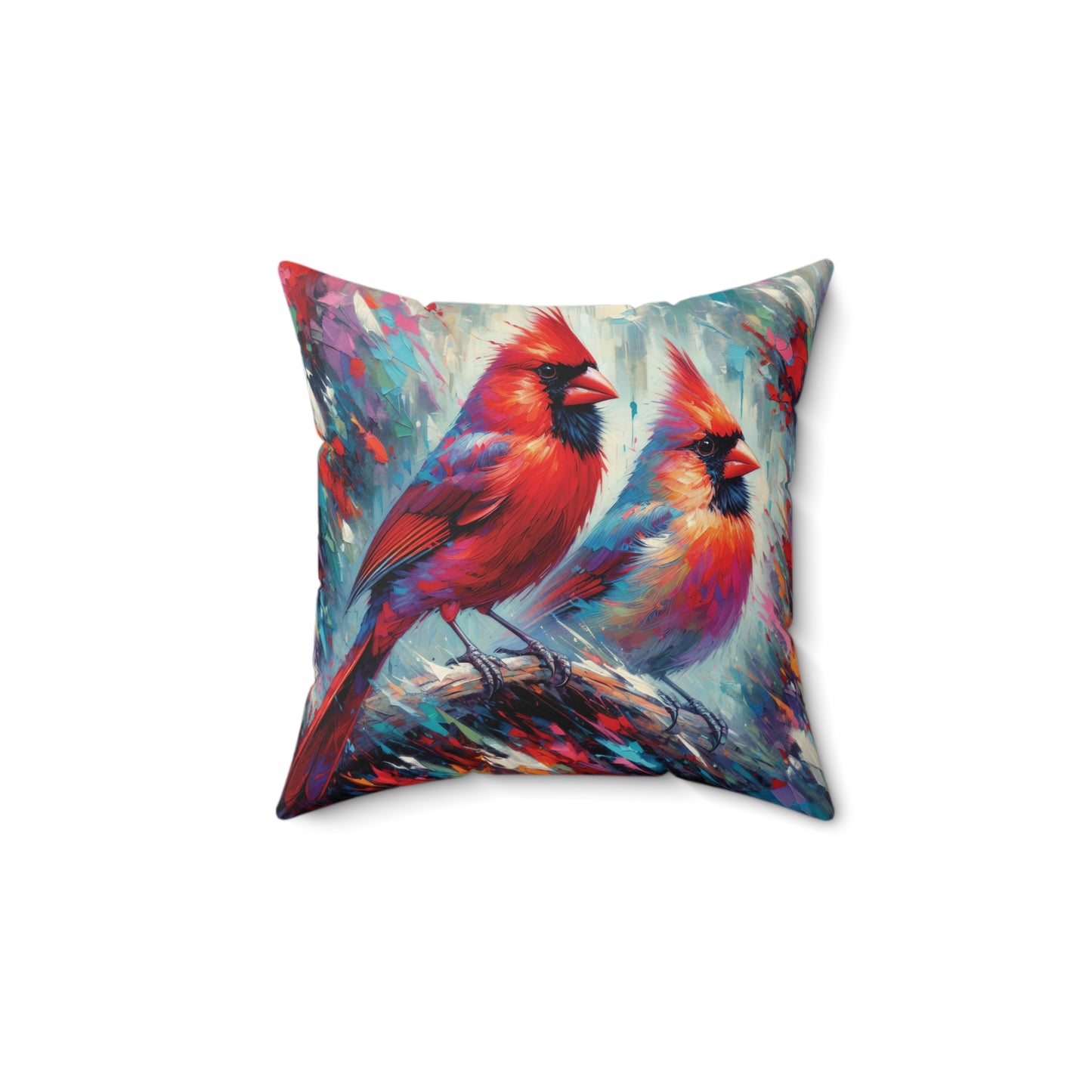 Early Winter Cardinal Pair - Square Pillow