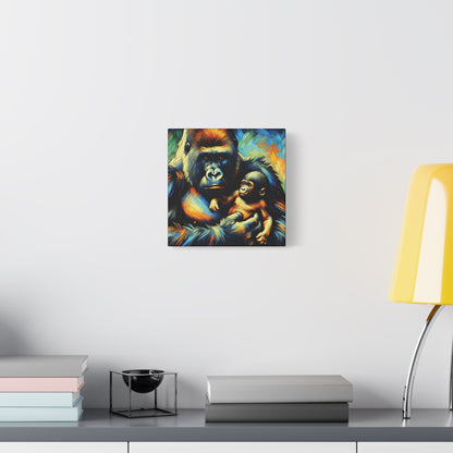 Gorilla Holding Baby Expressionist Canvas Art Print