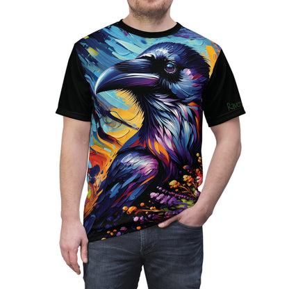Colorful Raven Portrait Vibrant Art Tee | Colorful Unisex Cut & Sew T-Shirt, Wildlife Apparel, Unique Graphic Tee, Birthday Gift