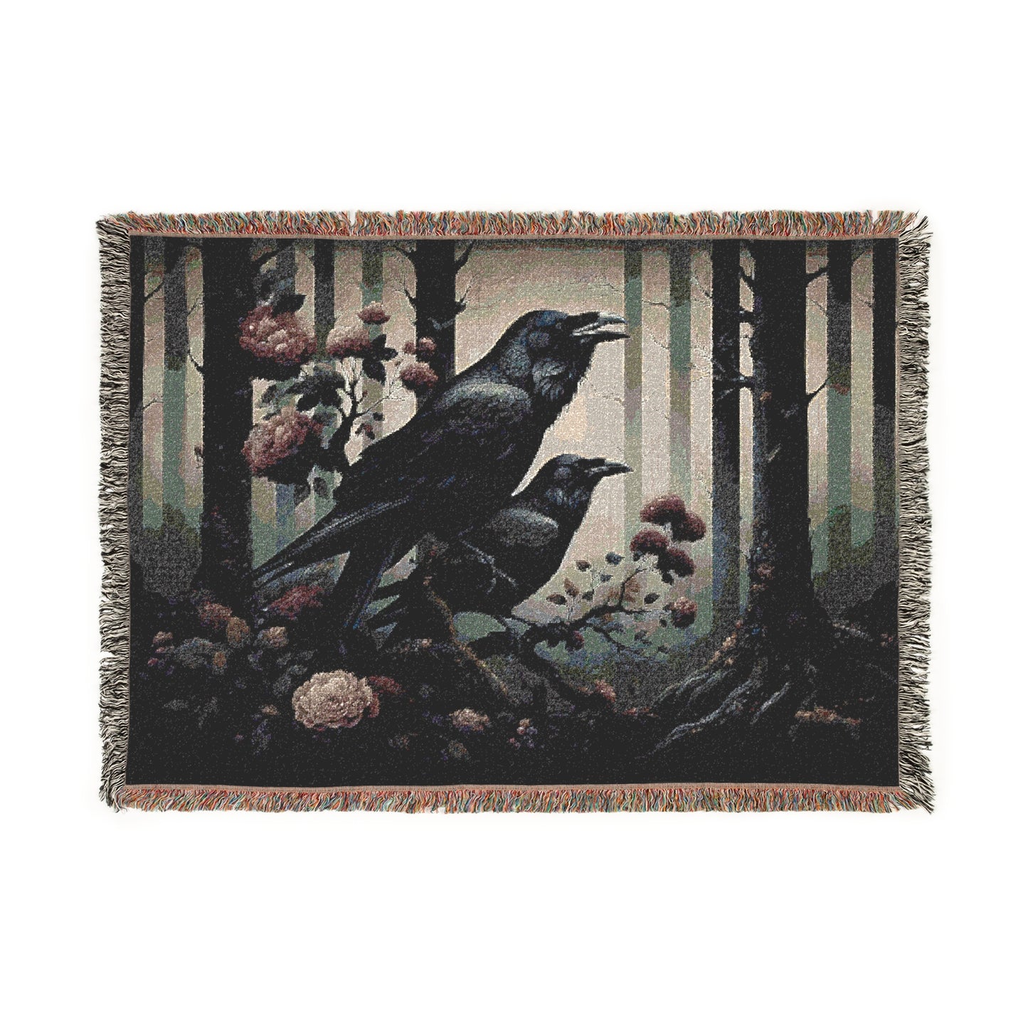 Mystical Raven Woven Blanket, Cozy Throw Blanket for Home Decor, Gift for Bird Lovers, Perfect for Fall and Halloween