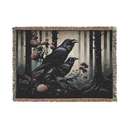 Mystical Raven Woven Blanket, Cozy Throw Blanket for Home Decor, Gift for Bird Lovers, Perfect for Fall and Halloween