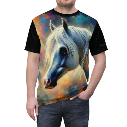 Andalusian Horse Portrait Vibrant Art Tee | Colorful Unisex Cut & Sew T-Shirt, Wildlife Apparel, Unique Graphic Tee, Birthday Gift