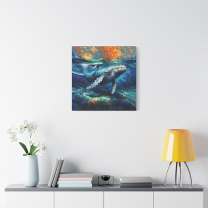 Humpback Whale and Calf Expressionist Canvas Art Print