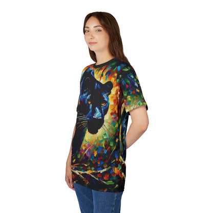 Stalking Black Panther in Jungle Vibrant Art Tee | Colorful Unisex Cut & Sew T-Shirt, Wildlife Apparel, Unique Graphic Tee, Birthday Gift