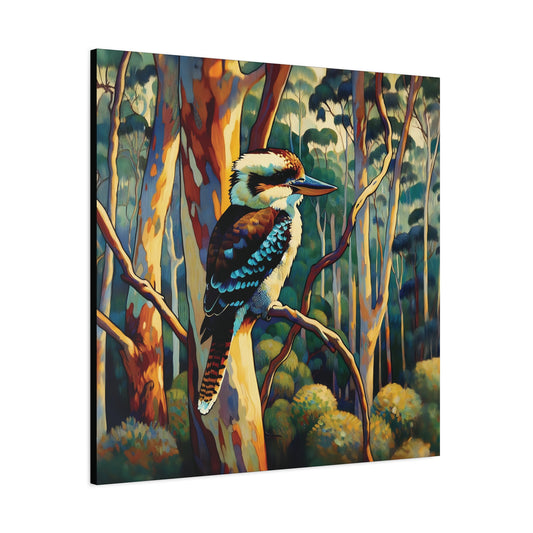 Canvas print of a kookaburra bird in a forest setting