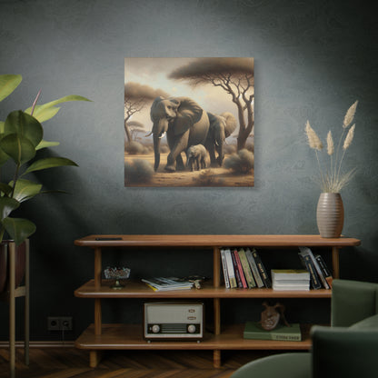 African Elephant Family Canvas Art Print