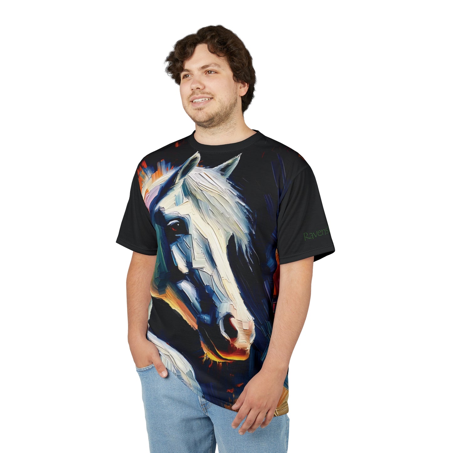 White Arabian Portrait Vibrant Art Tee | Colorful Unisex Cut & Sew T-Shirt, Wildlife Apparel, Unique Graphic Tee, Birthday Gift