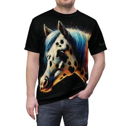 Appaloosa Horse Portrait Vibrant Art Tee | Colorful Unisex Cut & Sew T-Shirt, Wildlife Apparel, Unique Graphic Tee, Birthday Gift