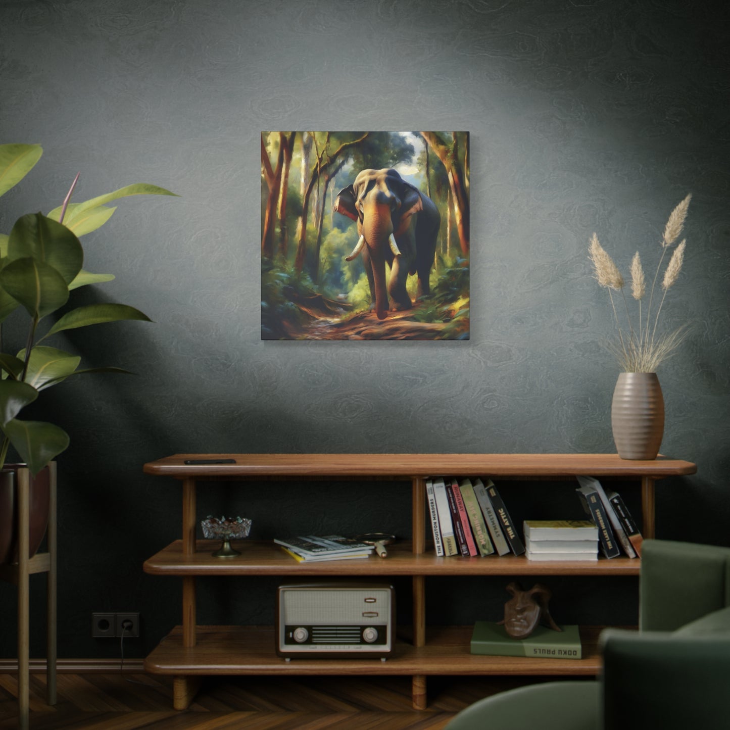 Asiatic Elephant Bull on Forest Trail - Post-Impressionist Style Canvas Wall Art