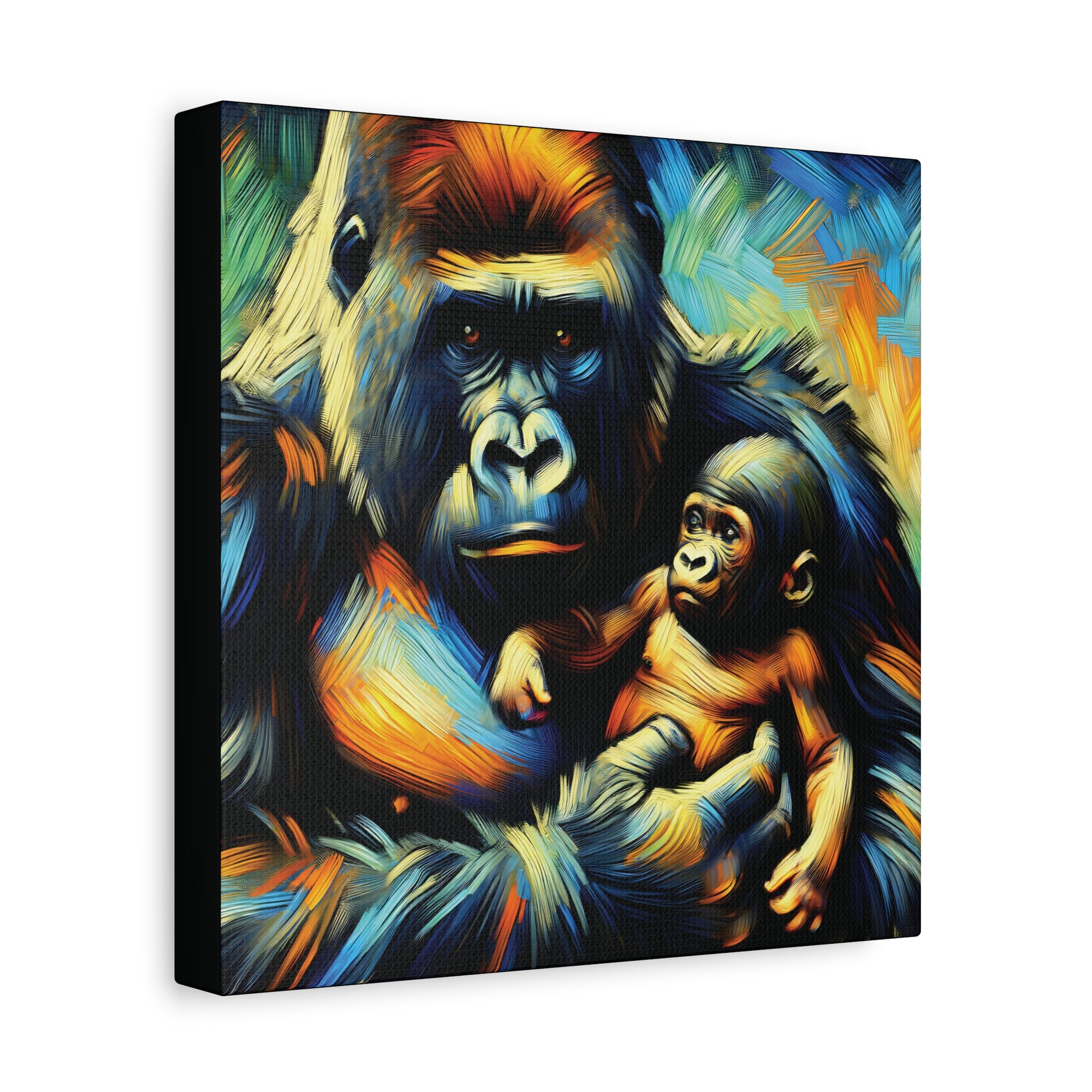 Colorful canvas of a gorilla and baby gorilla on a white background
