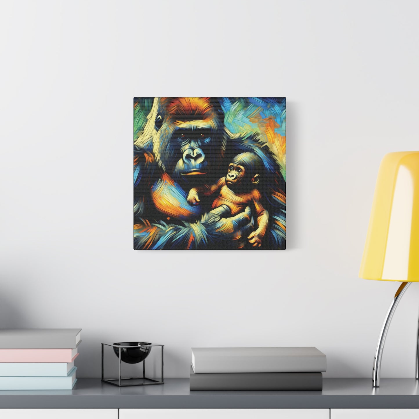 Gorilla Holding Baby Expressionist Canvas Art Print