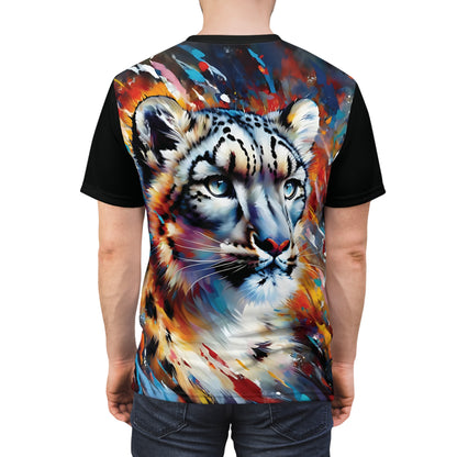 Colorful Snow Leopard Vibrant Art Tee | Colorful Unisex Cut & Sew T-Shirt, Wildlife Apparel, Unique Graphic Tee, Birthday Gift