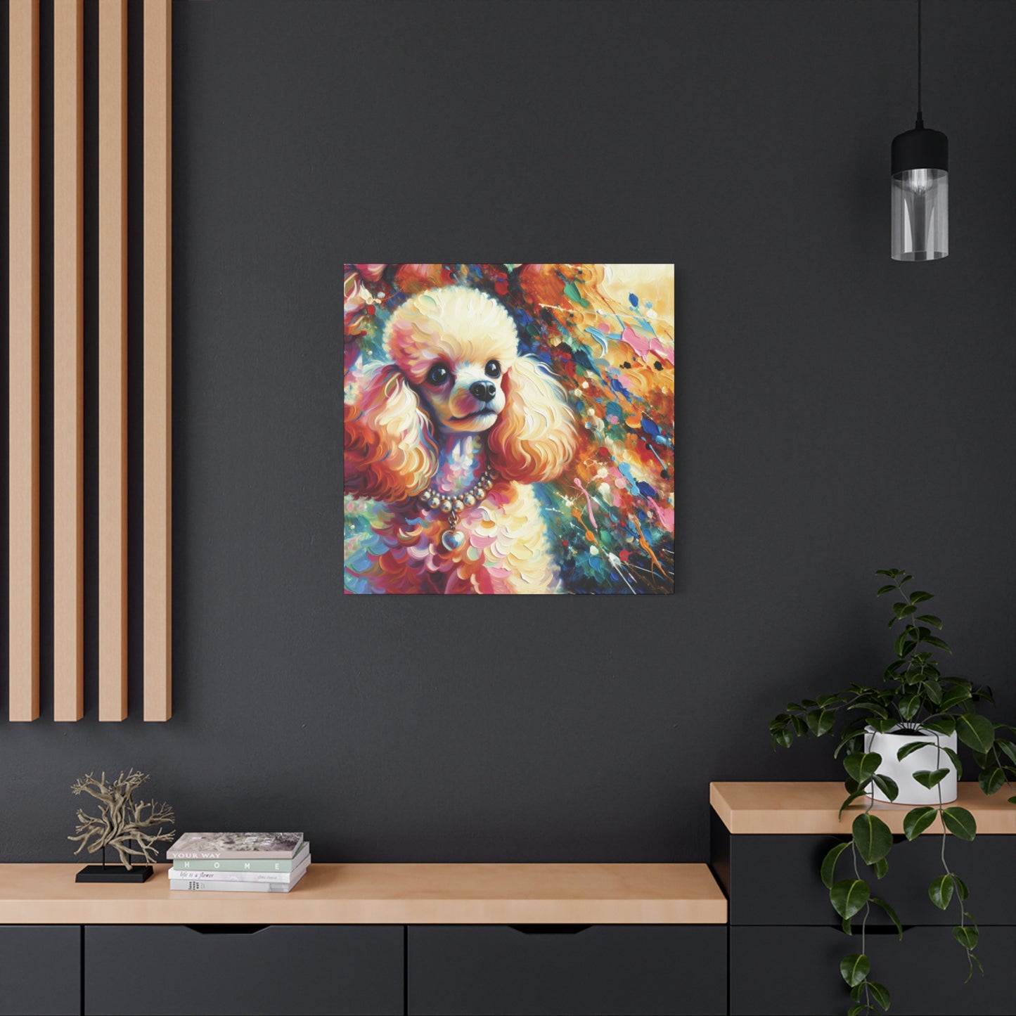 Cream Poodle with Pearls Expressionist Canvas Art Print
