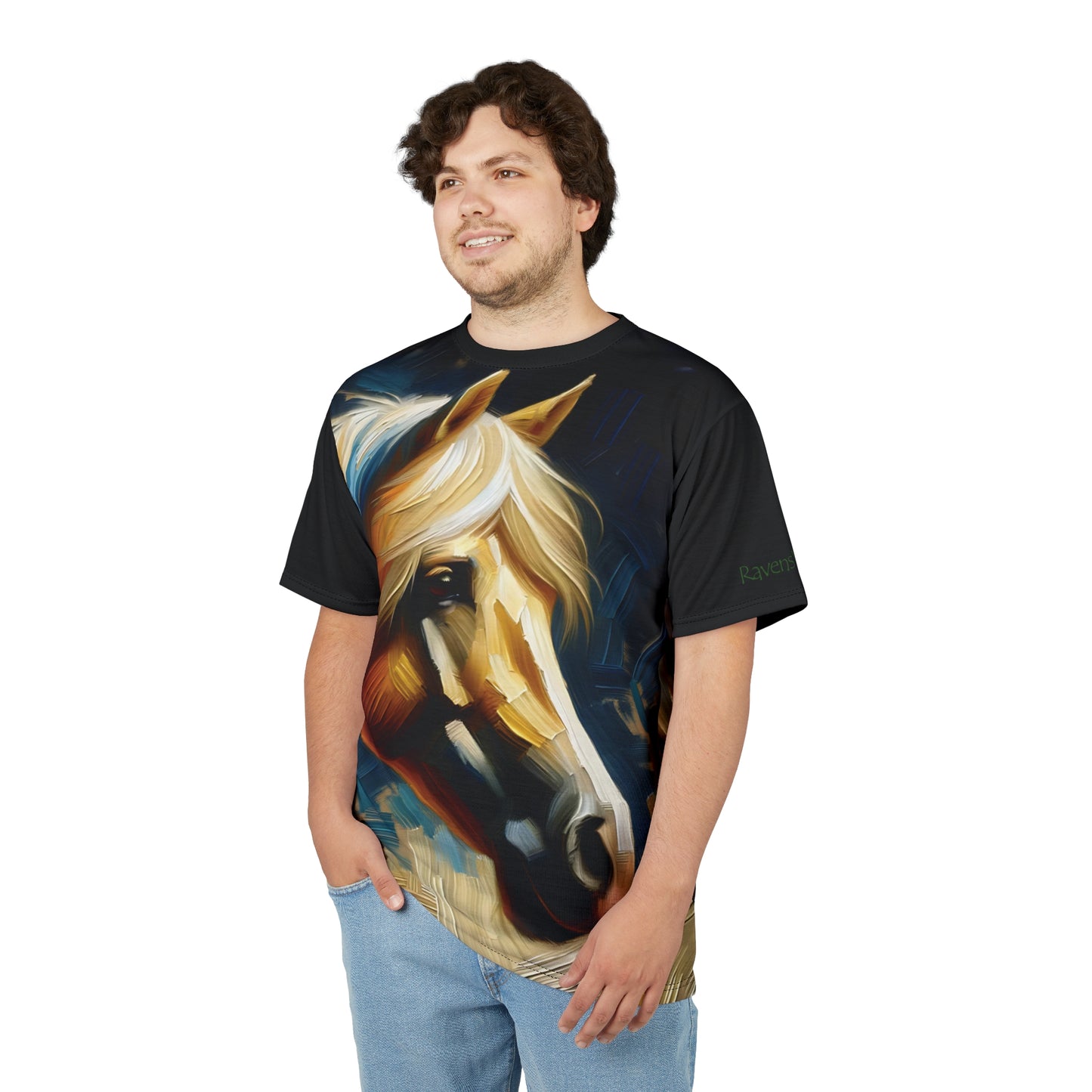 Palomino Horse Portrait Vibrant Art Tee | Colorful Unisex Cut & Sew T-Shirt, Wildlife Apparel, Unique Graphic Tee, Birthday Gift