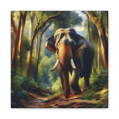 Asiatic Elephant Bull on Forest Trail - Post-Impressionist Style Canvas Wall Art